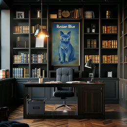 Russian Blue Cat Portrait Art Print For Home Decor Poster