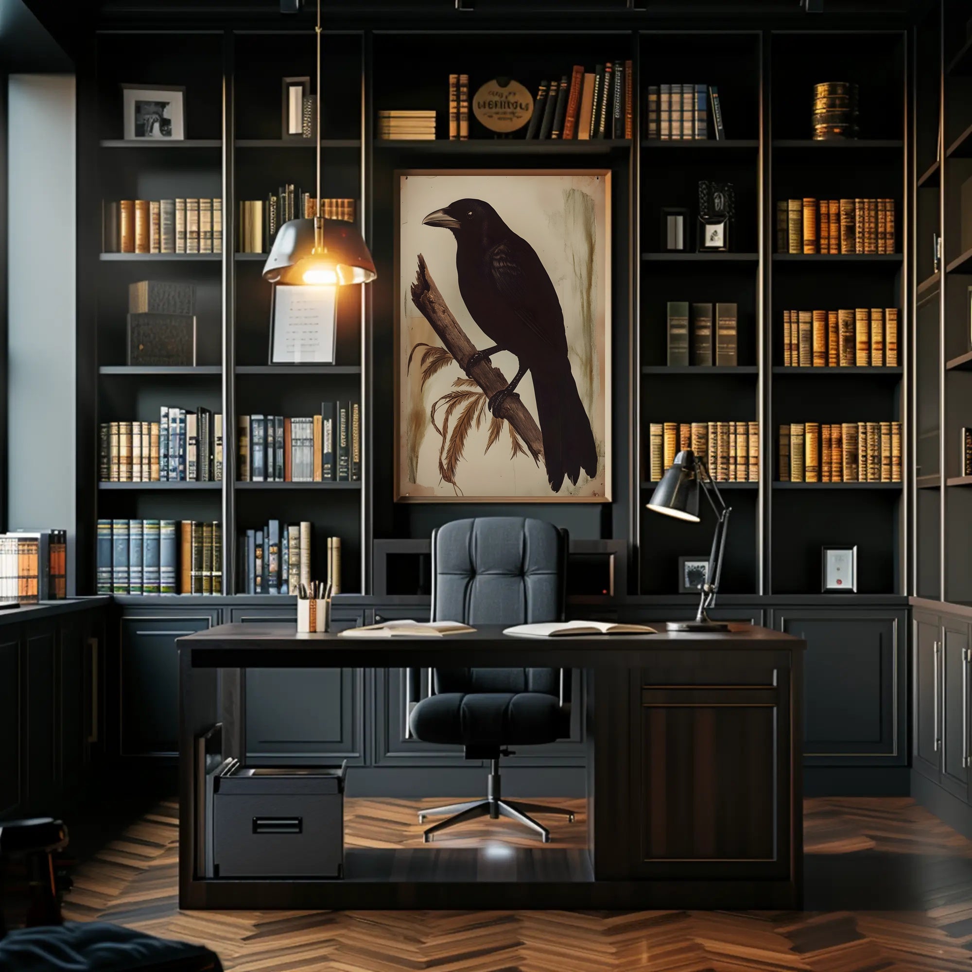 Raven on a Branch Wildlife Art Animal Poster PosterGoat