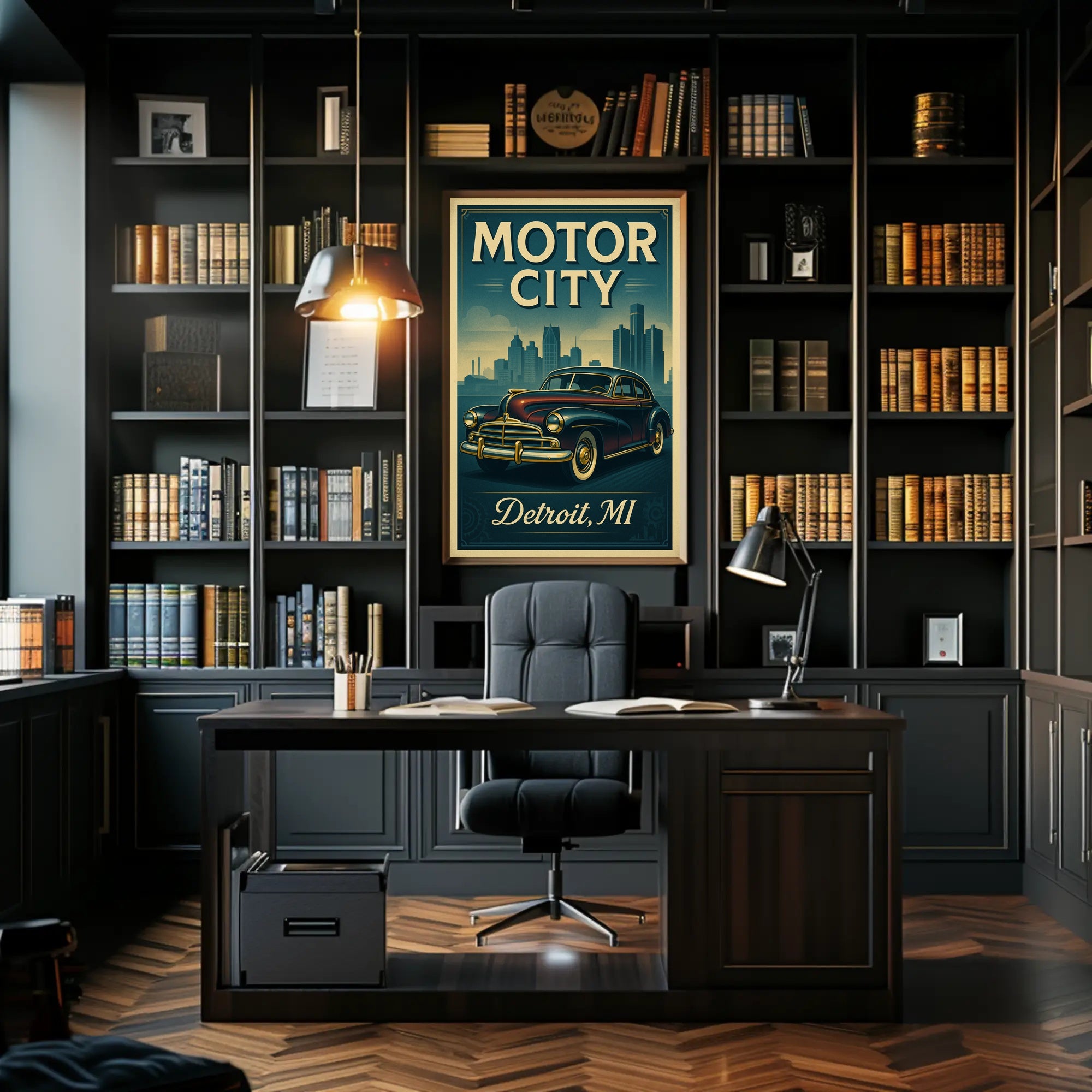 Motor City Detroit Vintage Poster Art Print PosterGoat