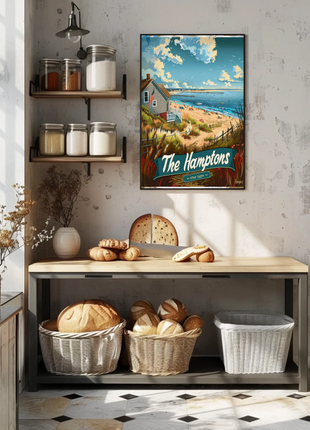 The Hamptons Pier Beach House Ocean Travel Poster