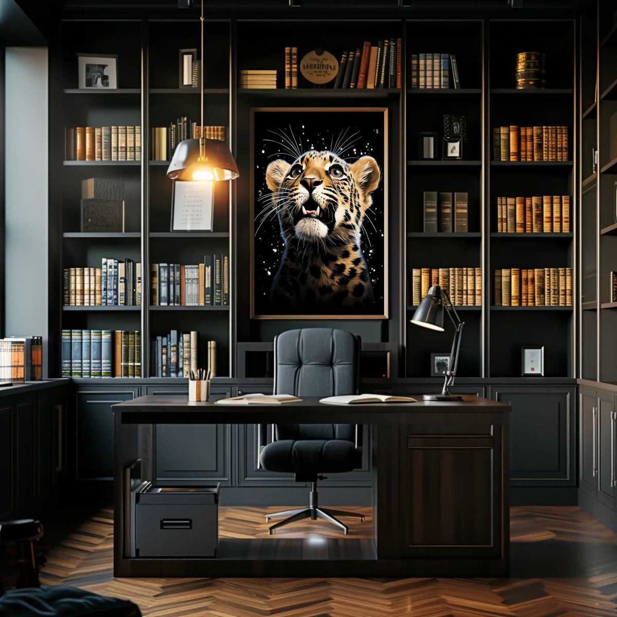 Leopard's Cosmic Wonder: Photorealistic Wildlife Art Poster