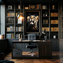 Leopard's Cosmic Wonder: Photorealistic Wildlife Art Poster