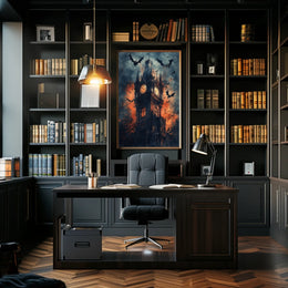 Gothic-Style Clock Tower Art Poster in Eerie Environment - Artistic Poster