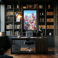 Futuristic Cityscape with Flying Cars Sci-Fi Poster