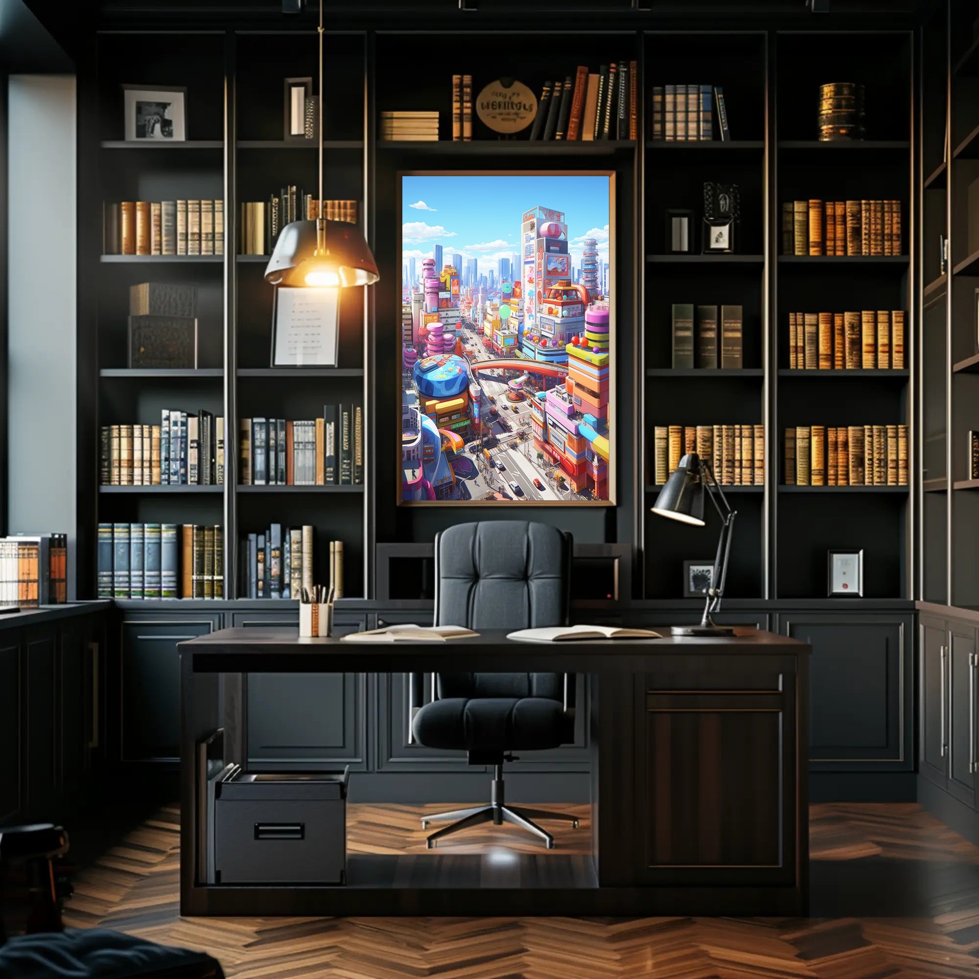 Futuristic Cityscape with Flying Cars Sci-Fi Poster