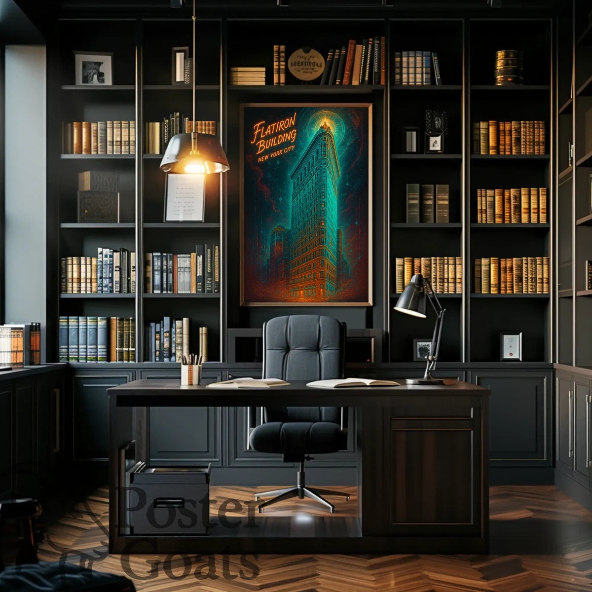 Flatiron Building New York: Surreal Neon Urban Cityscape Poster