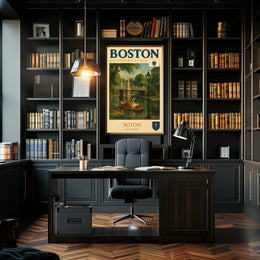 Boston Swan Boats Vintage Travel Poster