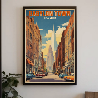 Babylon Town New York Street Scene Vintage Travel Poster