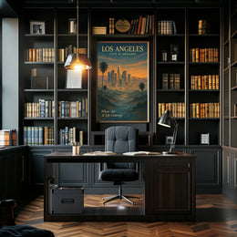 Los Angeles Skyline Sunset Art Poster: Dreamy Illustration