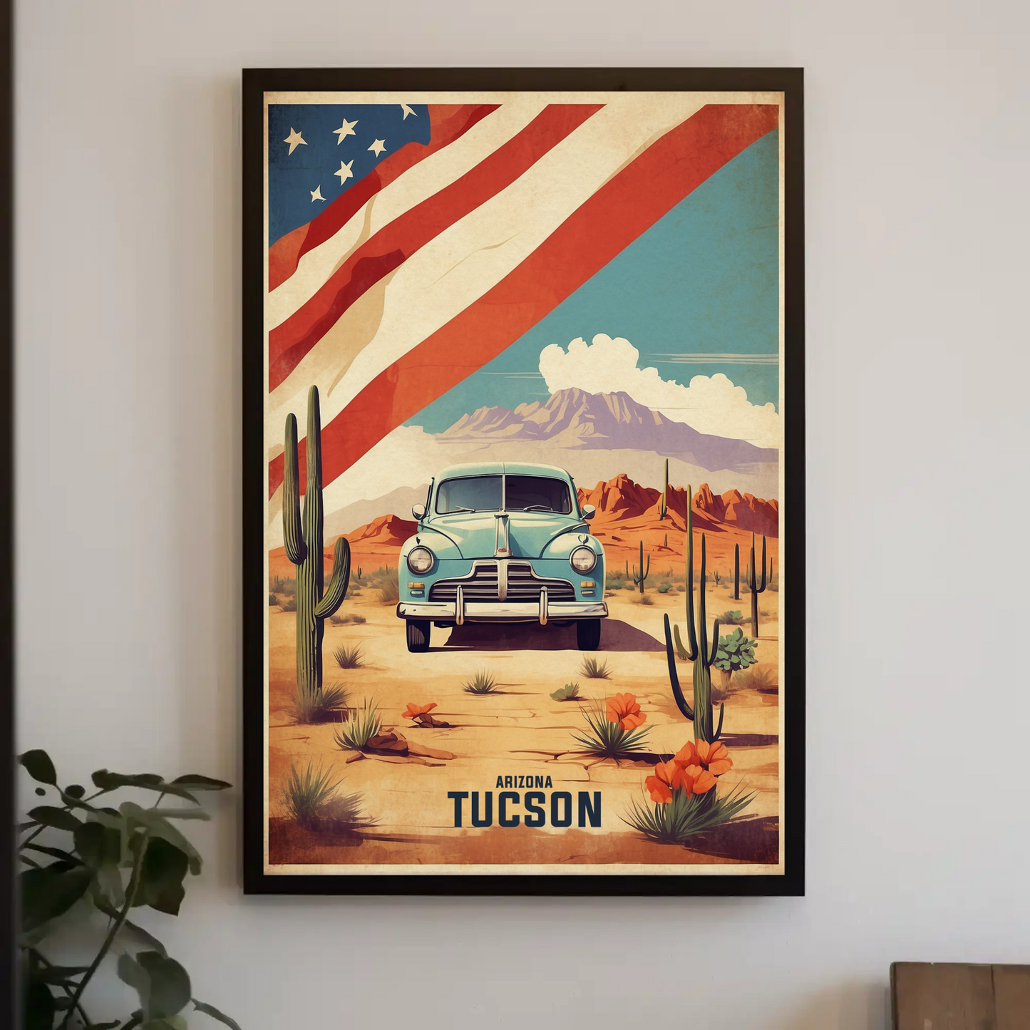 Tucson Arizona Classic Desert Drive Vintage Travel Poster