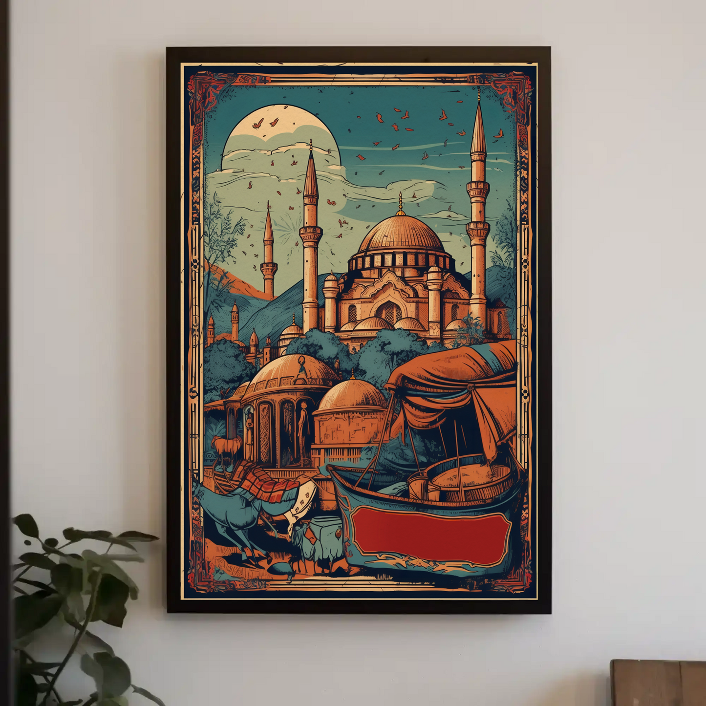 Sunlit Ottoman Mosque And Caravan Vintage Travel Poster