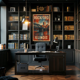 Rockford Illinois Retro Bridge Cityscape Collectors Poster