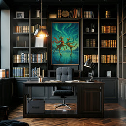 Whimsical Ice Skating Reindeer Northern Lights Fantasy Poster