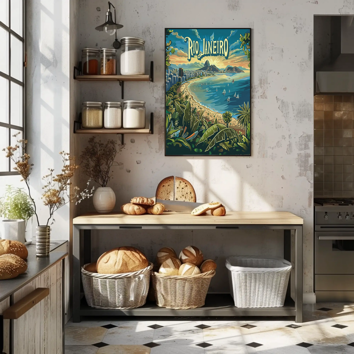 Rio Janeiro Tropical Beachfront Sailboats Sunset Travel Poster Travel Poster