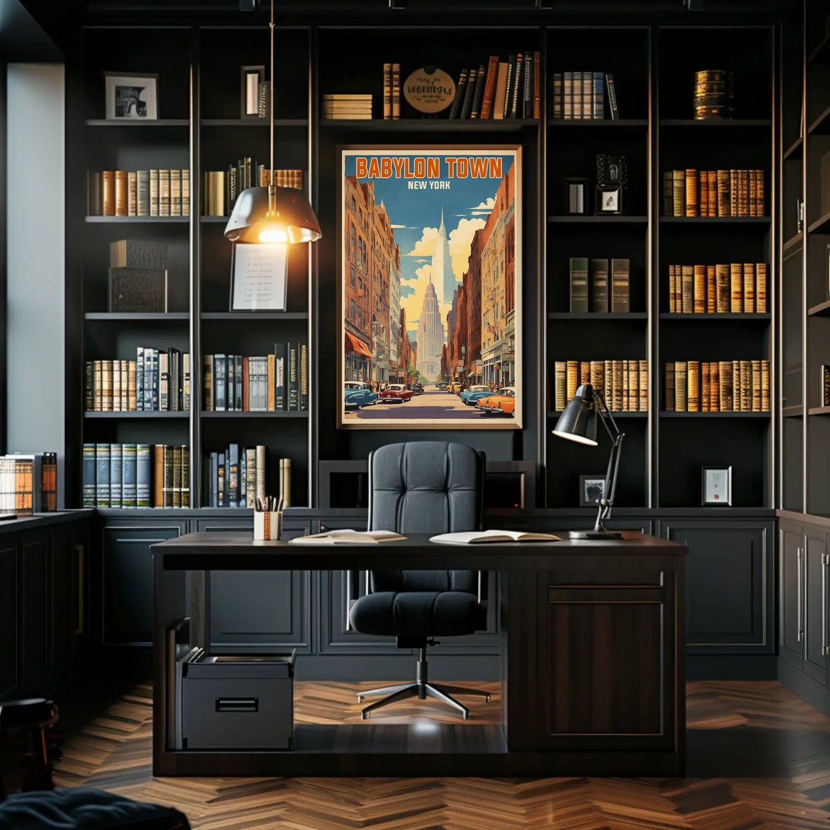 Babylon Town New York Urban Cityscape Poster Retro Wall Art