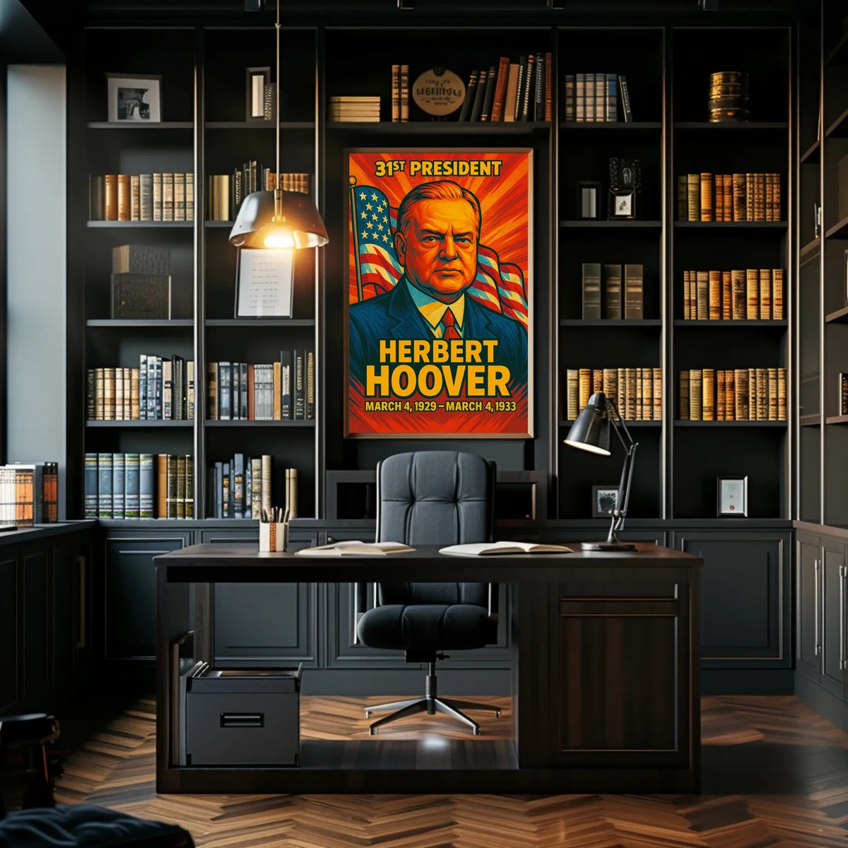Herbert Hoover 31st President of the United States Colorful Comic Book Style Poster