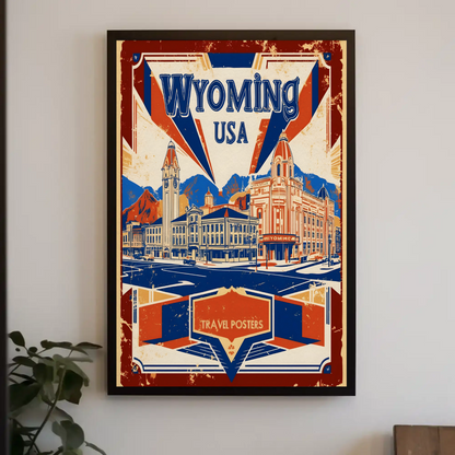 Wyoming USA Historic Main Street Vintage Travel Poster