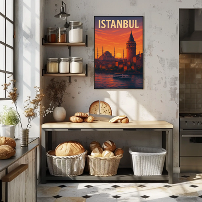 Istanbul Sunset Skyline Travel Poster