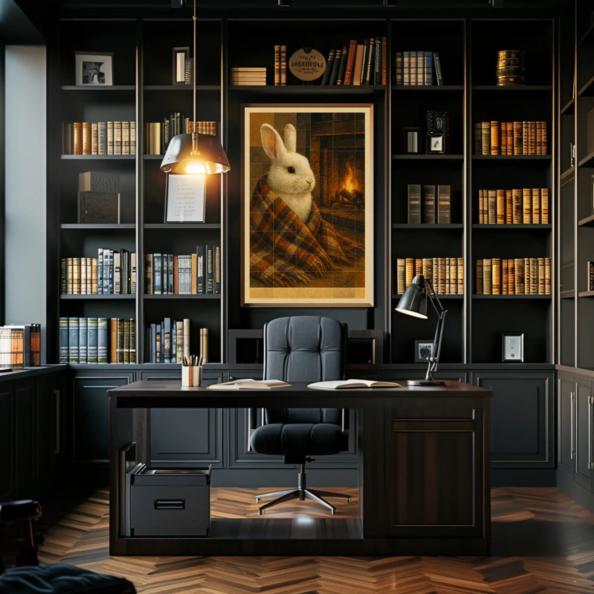 Cozy Rabbit By The Fireplace Poster