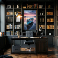 Solitary Wooden Boat on Serene Lake - Artistic Poster