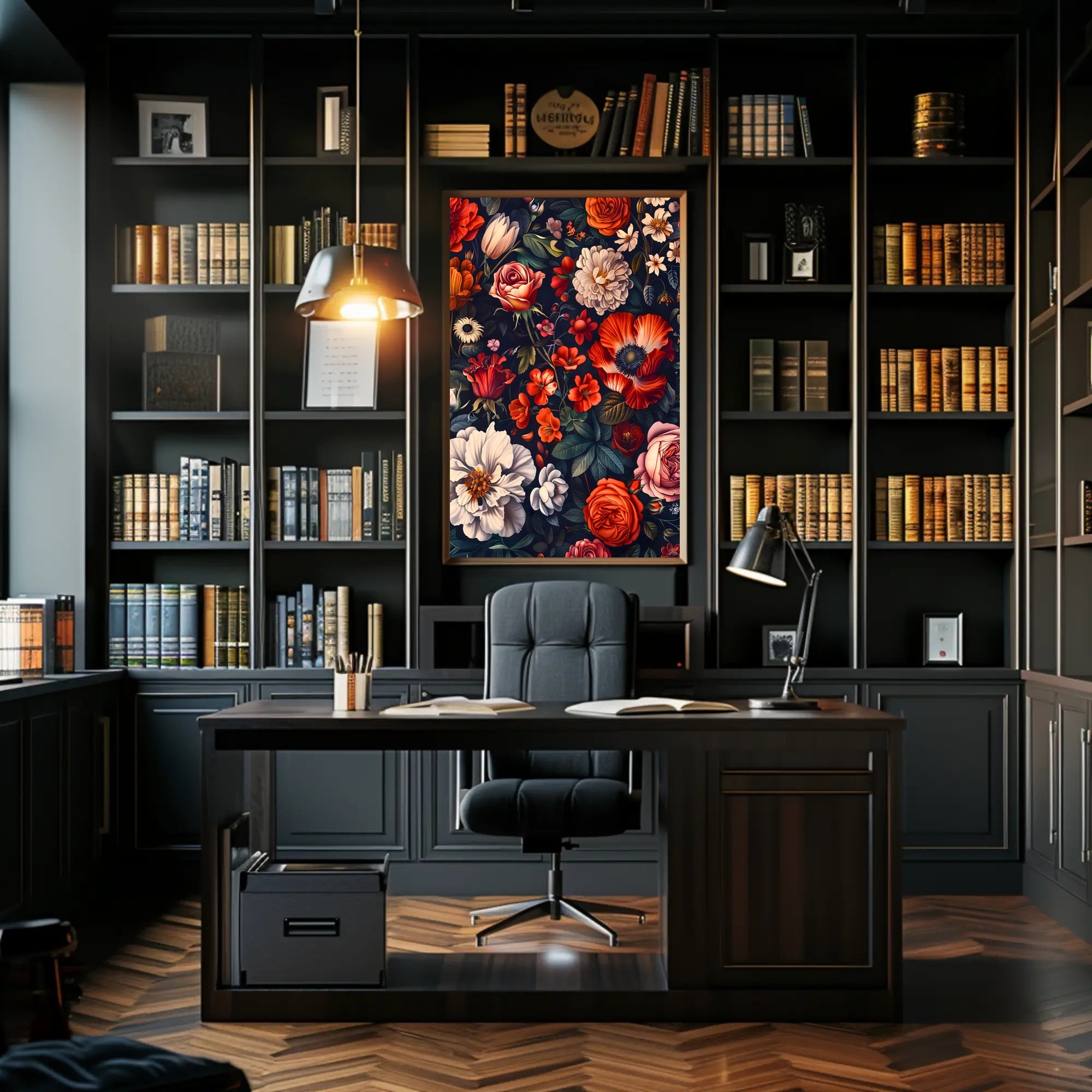 Floral Symphony Against Darkness: Artistic Poster