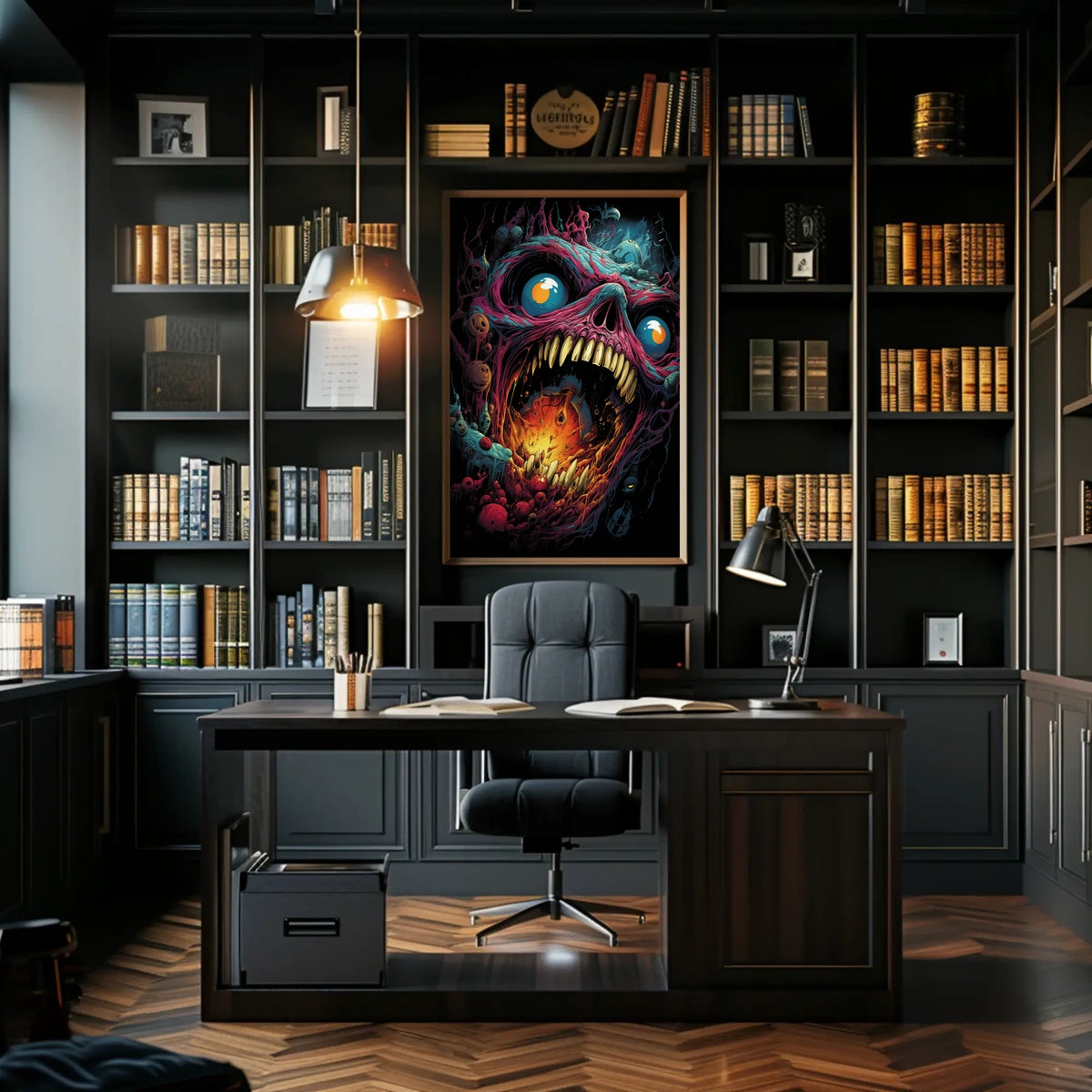 Monstrous Skeletal Face Surreal Horror Art Poster