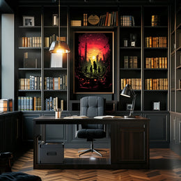 Dystopian Sunset: Rebellion in Ruins Futuristic Sci-Fi Poster