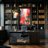 Urban Nature Fusion: Vibrant Cityscape Meets Botanical Wonderland Poster