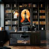 Lighthouse Under The Moon Poster PosterGoat