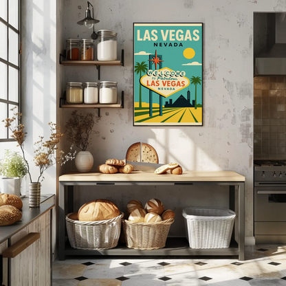 Las Vegas Sign Retro Blue Sky Scenic Art Poster