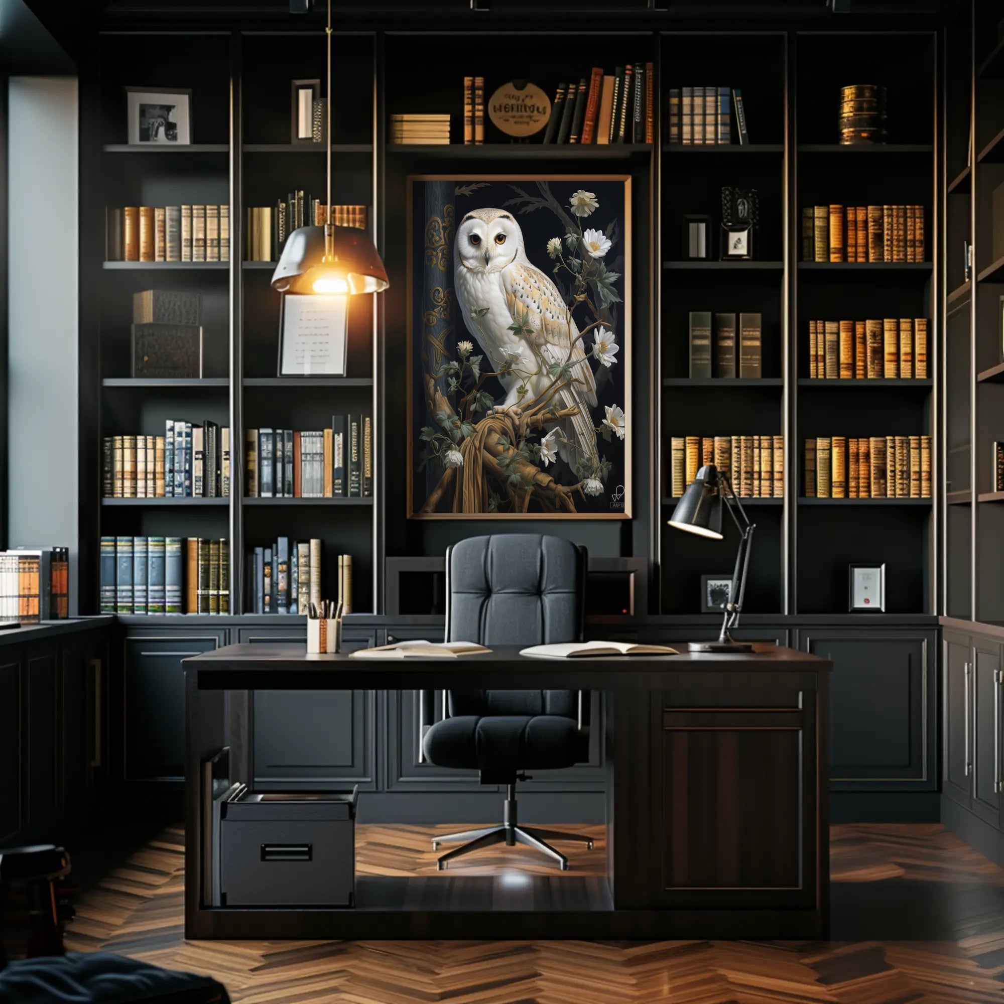 Detailed White Owl Illustration Wall Art Animal Poster