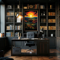 Vibrant Sunset Over Rolling Hills Poster