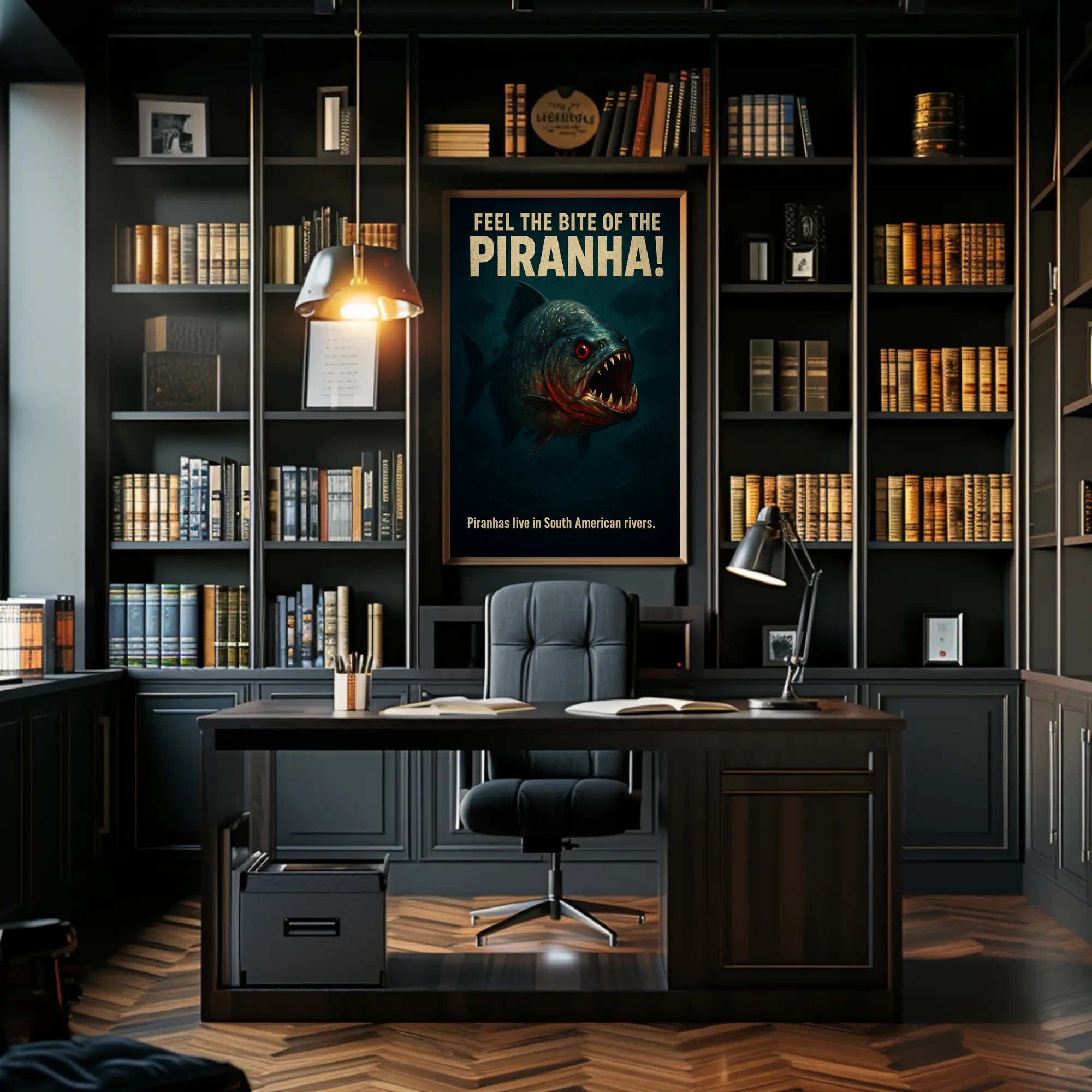 Fierce Piranha Vintage Illustration Animal Poster