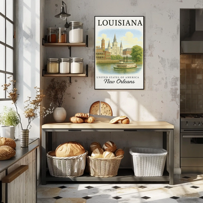 New Orleans Louisiana Cathedral Steamboat River Poster
