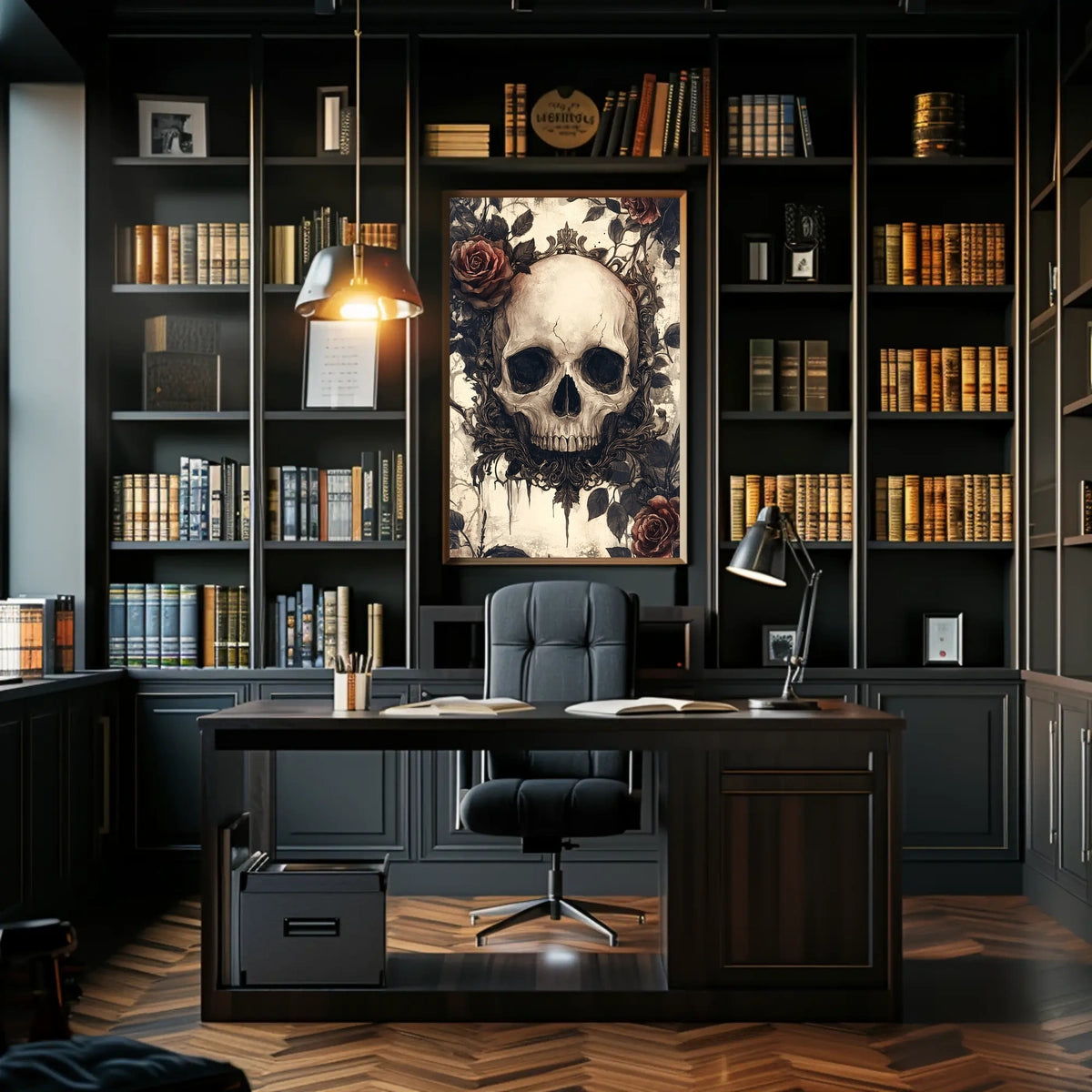 Gothic Skull with Roses Artwork Poster Poster