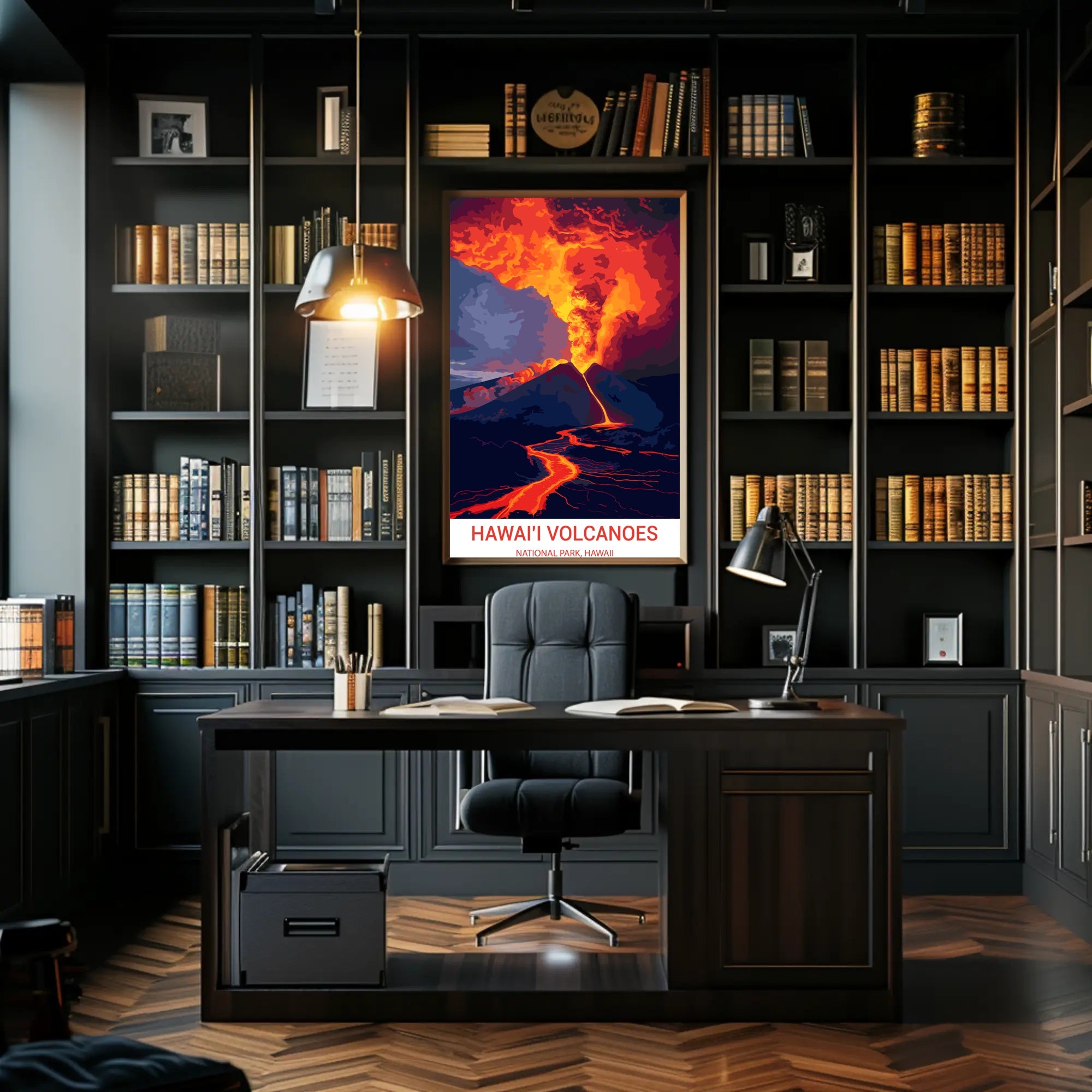 Erupting Volcano Art: Hawai'i National Park Poster