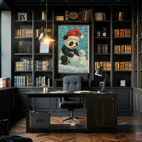 Festive Panda and Snowman Poster