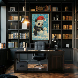 Festive Panda and Snowman Poster