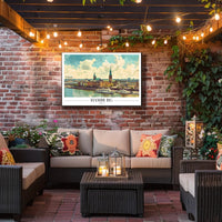Scenic Hamburg Harbour Vibrant Illustration Urban or Cityscape Poster