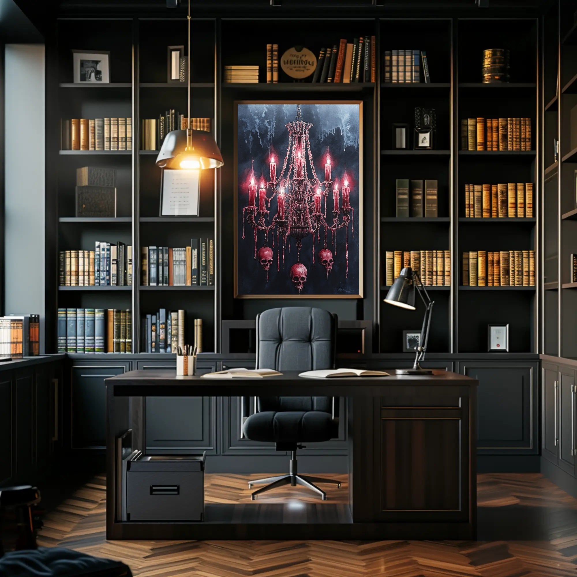 Gothic Chandelier Of Skulls Poster