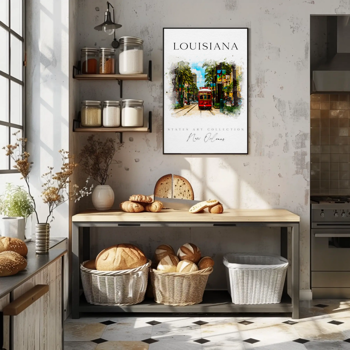 New Orleans Louisiana Streetcar Watercolor Art Poster