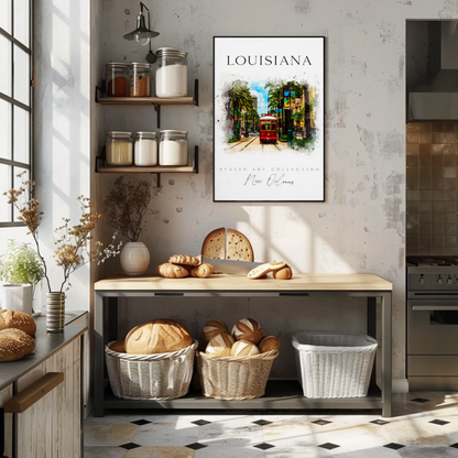 New Orleans Louisiana Streetcar Watercolor Art Poster