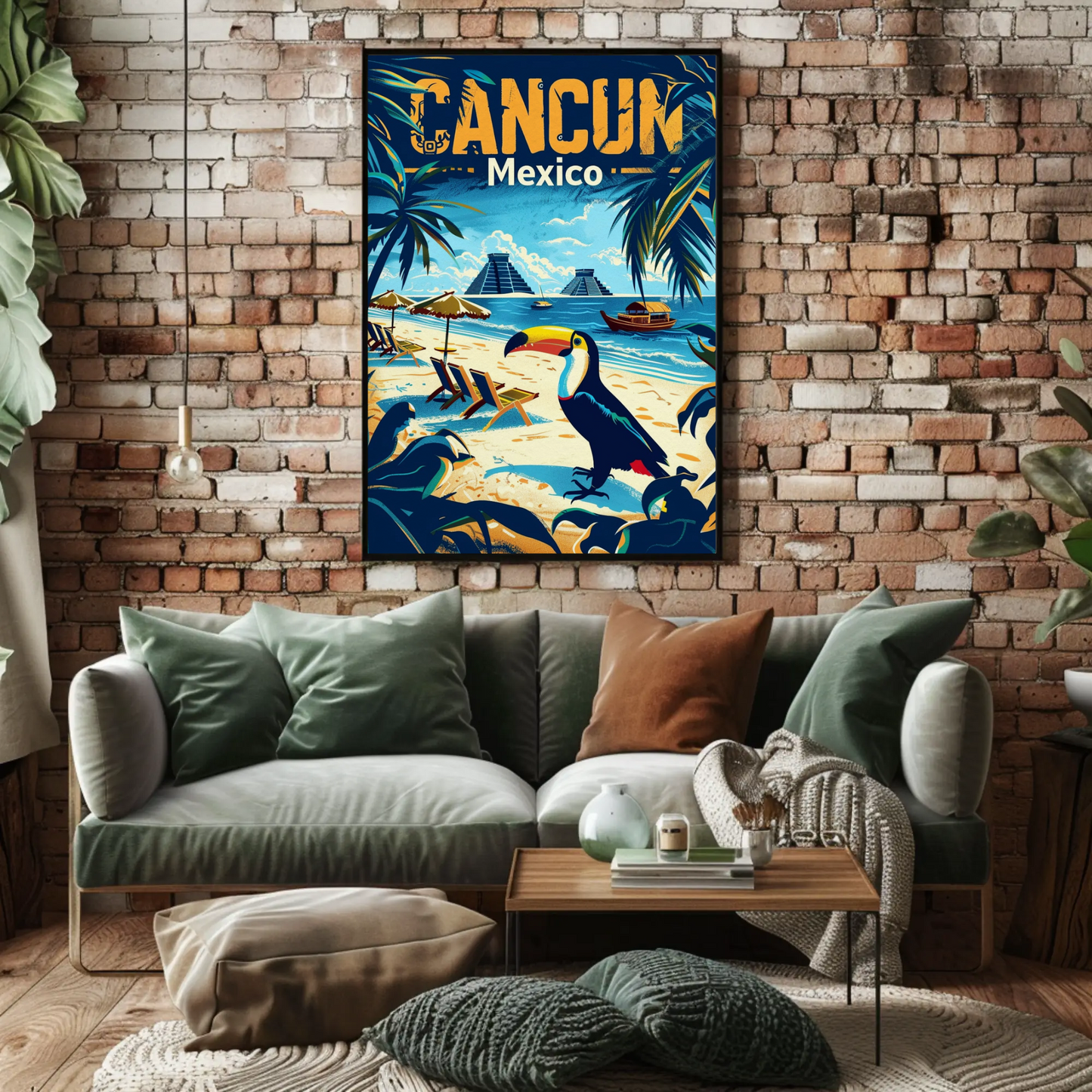Tropical Sunset in Cancun Vintage Style Poster