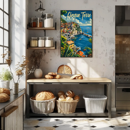 Cinque Terre Colorful Cliffside Coastline Italy Travel Poster
