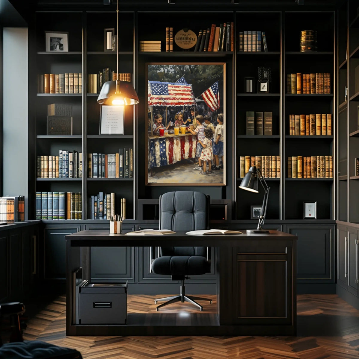 Whimsical American Flag Lemonade Stand Scene Poster