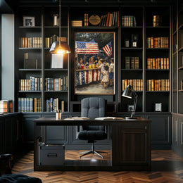 Whimsical American Flag Lemonade Stand Scene Poster