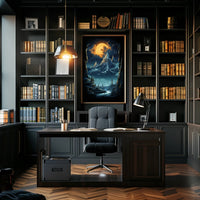 Fantastical Full Moon Mountain Landscape Futuristic Sci-Fi Poster