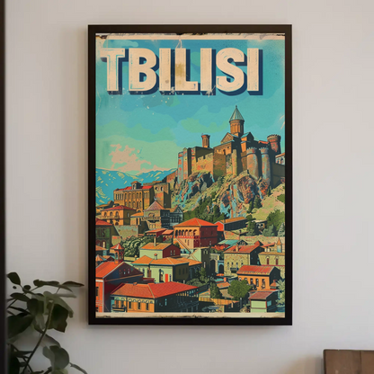 Tbilisi Georgia Fortress Hill Village Vintage Travel Poster