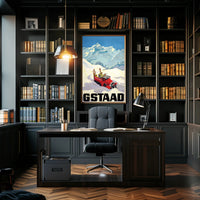 Vintage Winter Adventure in Gstaad Travel Poster PosterGoat