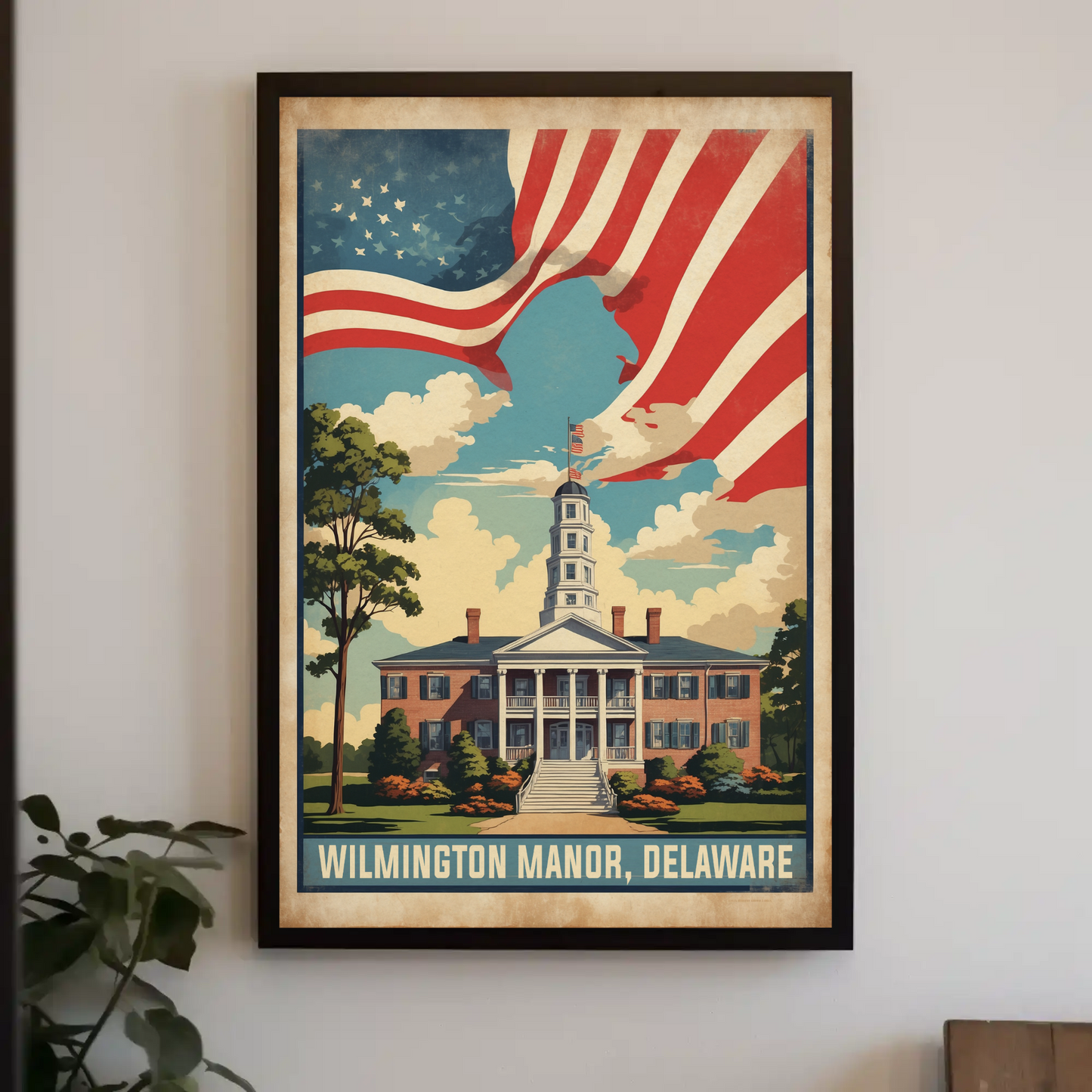 Wilmington Manor Delaware Capitol Flagscape Vintage Travel Poster